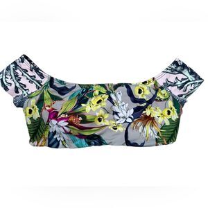 Maaji Swimwear Pink & Grey Tropical Print Reversible Off Shoulder Bikini Top